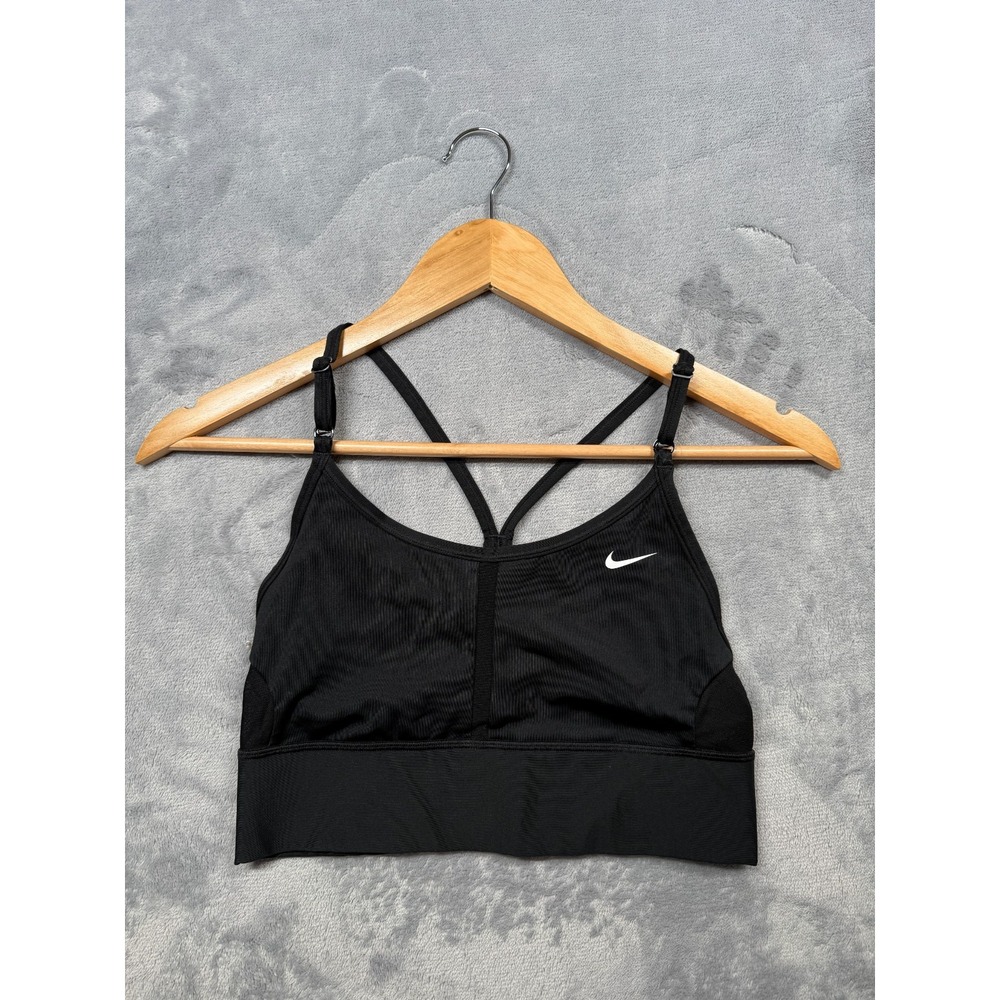 Nike Dri-Fit Indy Longline Sports Bra Womens S Black Light-Support Swoosh Logo